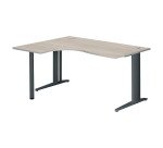 Bureau compact chêne gris L 160 cm retour à gauche piètement métal Plus Essens
