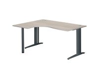 Bureau compact chêne gris L 160 cm retour à gauche piètement métal Plus Essens