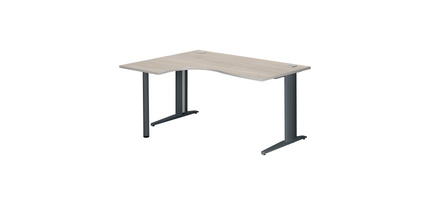Bureau compact chêne gris L 160 cm retour à gauche piètement métal Plus Essens