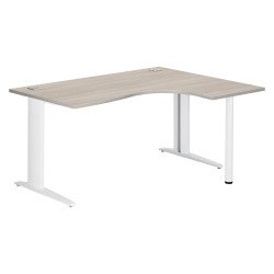Bureau compact chêne gris L 160 cm retour à droite piètement métal Plus Essens