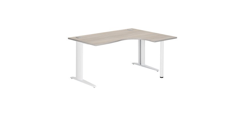 Bureau compact chêne gris L 160 cm retour à droite piètement métal Plus Essens