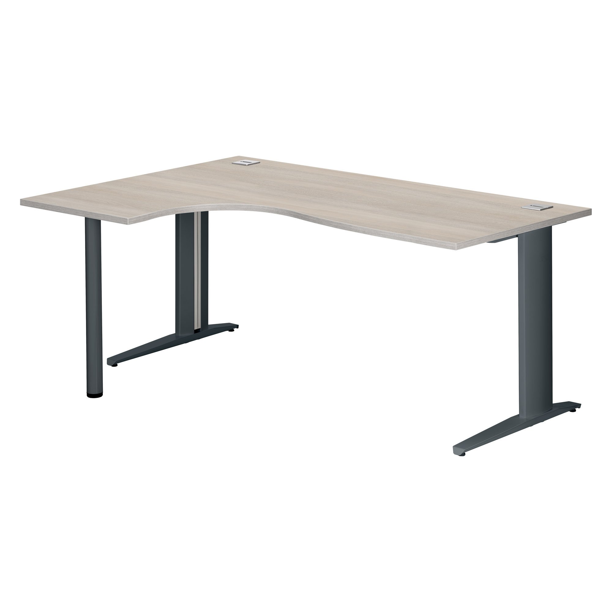 Compact desk Excellens, Metal Plus model, with fixed or adjustable L-shaped base at assembly.