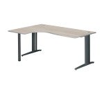 Bureau compact chêne gris L 180 cm retour à gauche piètement métal Plus Essens