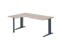 Bureau compact chêne gris L 180 cm retour à gauche piètement métal Plus Essens