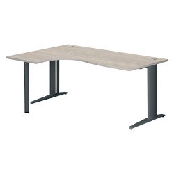 Bureau compact chêne gris L 180 cm retour à gauche piètement métal Plus Essens