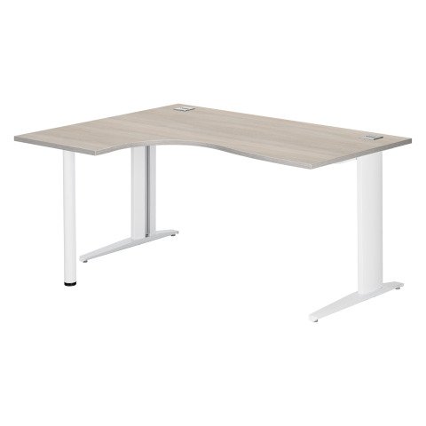 Mesa compacta roble gris patas metálicas "L" blanco Excellens 160 cm ala izquierda