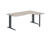 Bureau compact chêne gris L 180 cm retour à droite piétement métal Plus Essens