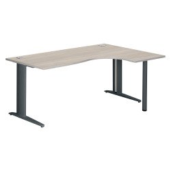 Bureau compact chêne gris L 180 cm retour à droite piétement métal Plus Essens