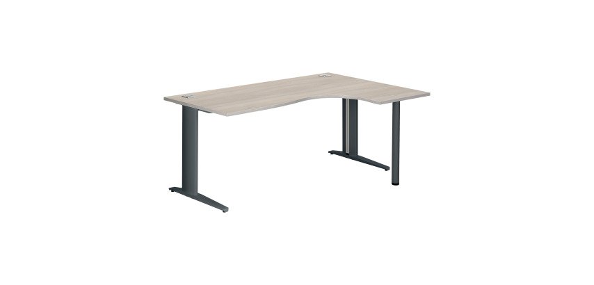 Bureau compact chêne gris L 180 cm retour à droite piétement métal Plus Essens