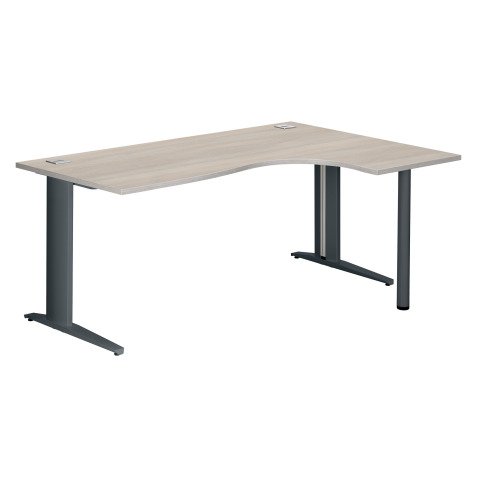 Bureau compact chêne gris L 180 cm retour à droite piétement métal Plus Essens