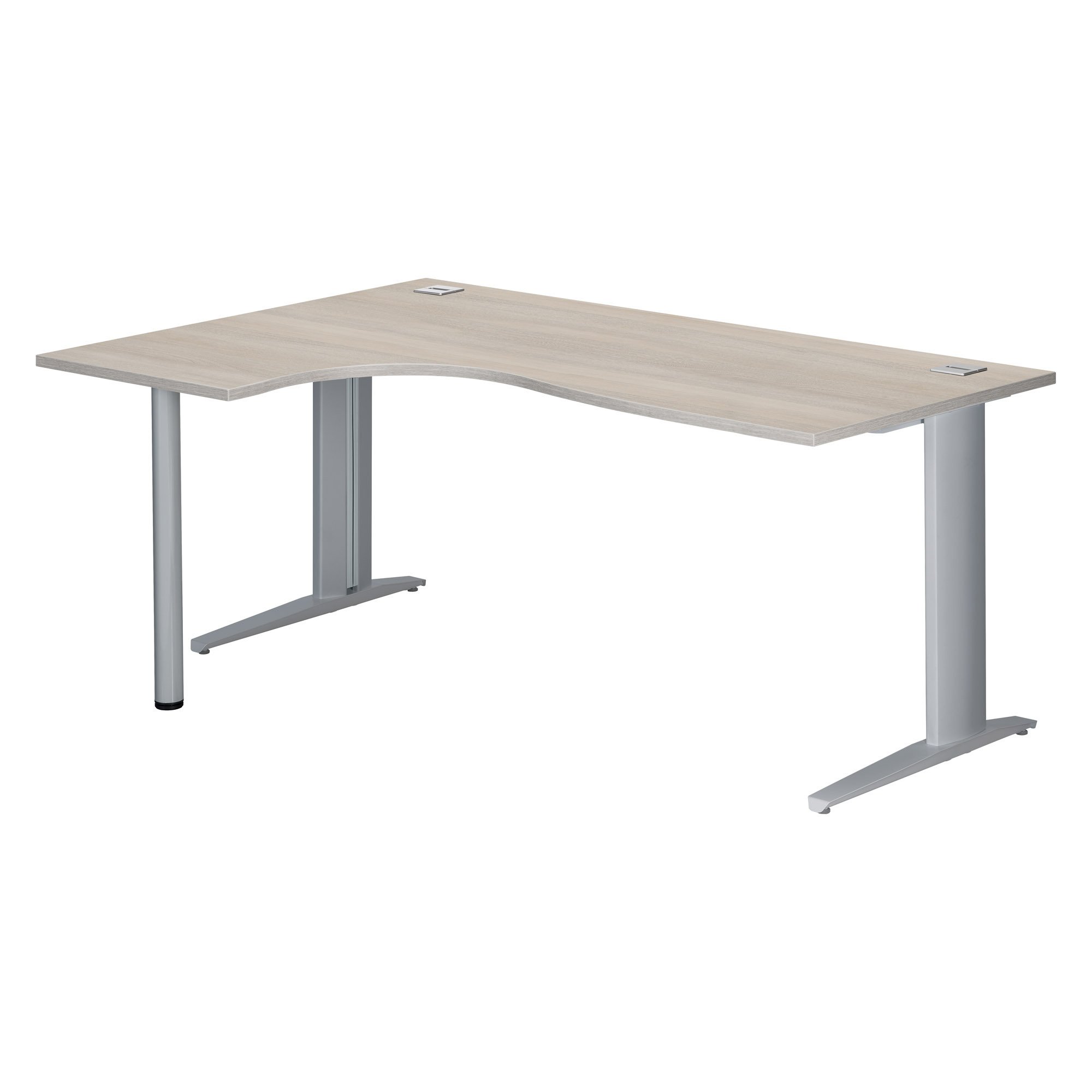 Bureau compact chêne gris L 180 cm retour à gauche piètement métal Plus Essens