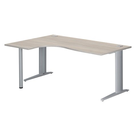 Bureau compact chêne gris L 180 cm retour à gauche piètement métal Plus Essens
