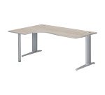 Bureau compact chêne gris L 180 cm retour à gauche piètement métal Plus Essens