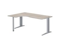 Bureau compact chêne gris L 180 cm retour à gauche piètement métal Plus Essens