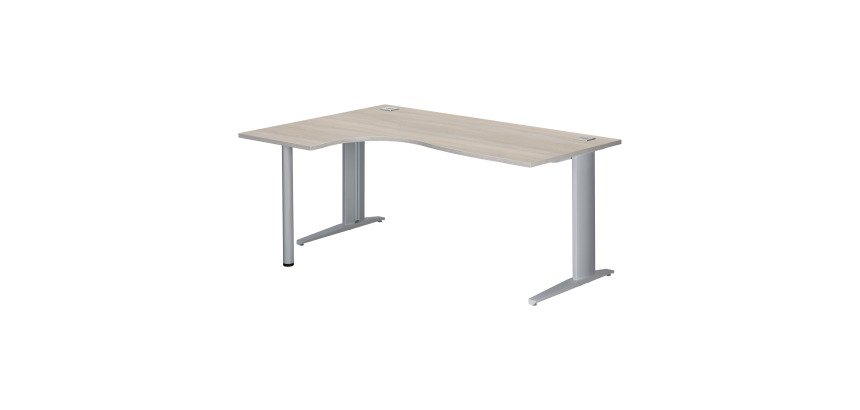 Bureau compact chêne gris L 180 cm retour à gauche piètement métal Plus Essens