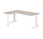 Bureau compact chêne gris L 180 cm retour à gauche piètement métal Plus Essens
