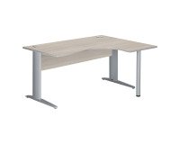 Bureau compact chêne gris L 160 cm retour à droite piètement L métal Essens