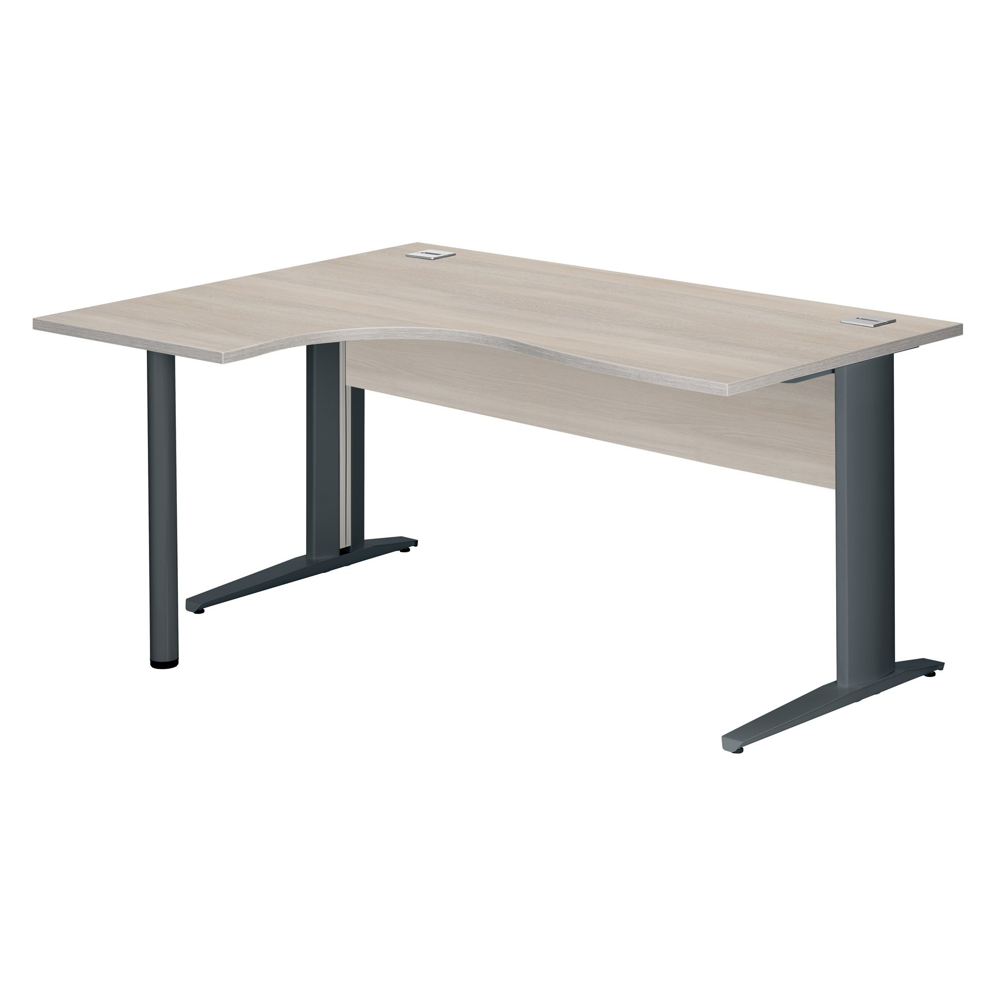 Bureau compact chêne gris L 160 cm retour à gauche piètement L métal Essens