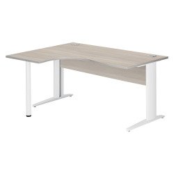 Bureau compact chêne gris L 160 cm retour à gauche piètement L métal Essens