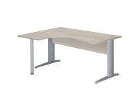 Bureau compact chêne gris L 160 cm retour à gauche piètement L métal Essens