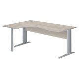 Bureau compact chêne gris L 180 cm retour à gauche piètement L métal Essens