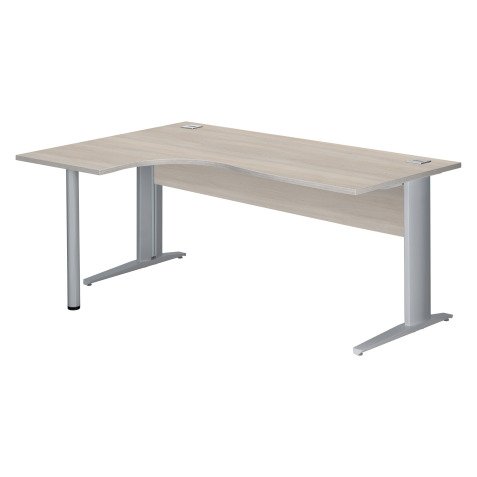 Bureau compact chêne gris L 180 cm retour à gauche piètement L métal Essens