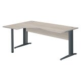 Bureau compact chêne gris L 180 cm retour à gauche piètement L métal Essens