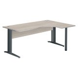 Bureau compact chêne gris L 180 cm retour à droite piètement L métal Essens