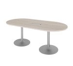 Table de réunion ovale L 210 cm plateau chêne gris piètement colonnes Essens