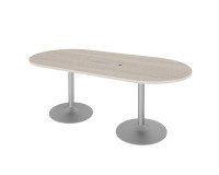 Table de réunion ovale L 210 cm plateau chêne gris piètement colonnes Essens