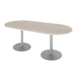 Table de réunion ovale L 210 cm plateau chêne gris piètement colonnes Essens