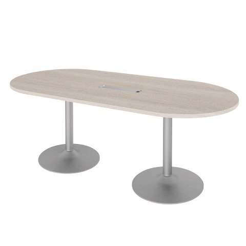 Mesa de reunión ovalada Excellens An 210 cm roble gris patas columna aluminio
