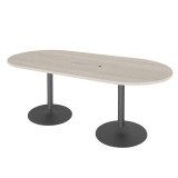 Table de réunion ovale L 210 cm plateau chêne gris piètement colonnes Essens