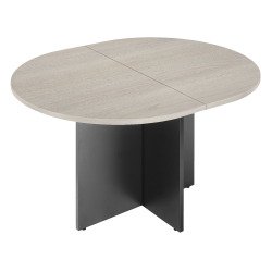 Table de réunion ovale 140 cm plateau chêne gris pieds croix Essens