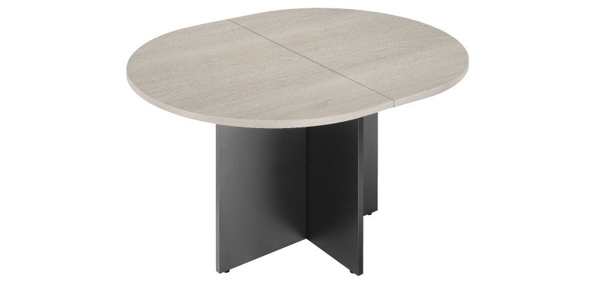 Table de réunion ovale 140 cm plateau chêne gris pieds croix Essens
