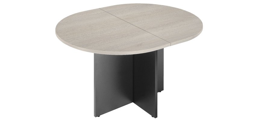 Table de réunion ovale 140 cm plateau chêne gris pieds croix Essens