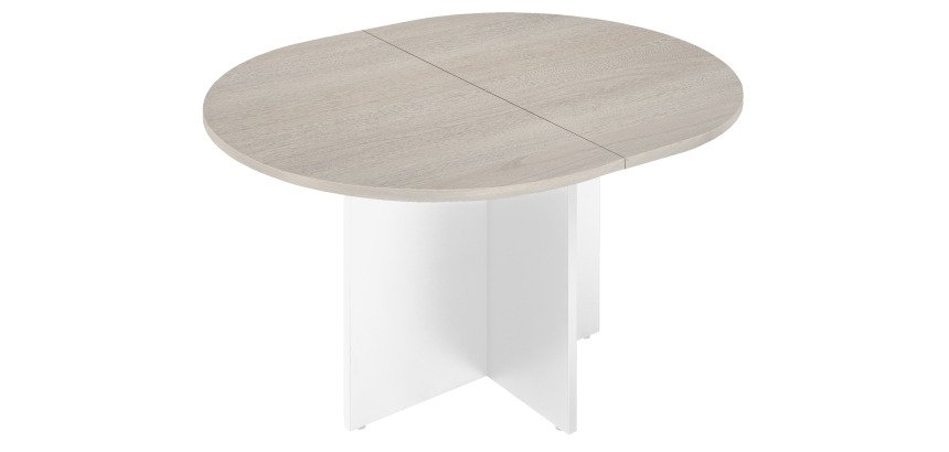 Table de réunion ovale 140 cm plateau chêne gris pieds croix Essens