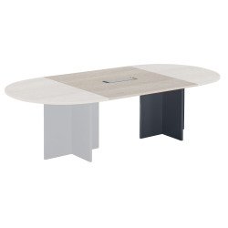 Extension chêne gris pour table modulable avec Top Access intégré pieds croix Essens