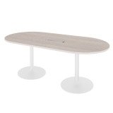 Table de réunion ovale L 210 cm plateau chêne gris piètement colonnes Essens