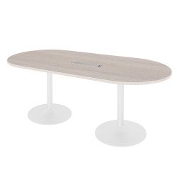 Table de réunion ovale L 210 cm plateau chêne gris piètement colonnes Essens