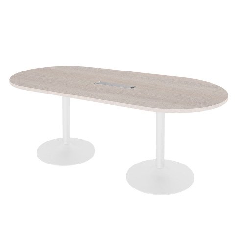 Mesa de reunión ovalada Excellens An 210 cm roble gris patas columna blancas
