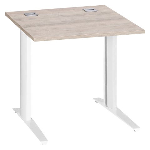 Mesa recta roble gris patas metálicas "L" blanco Excellens 80 cm