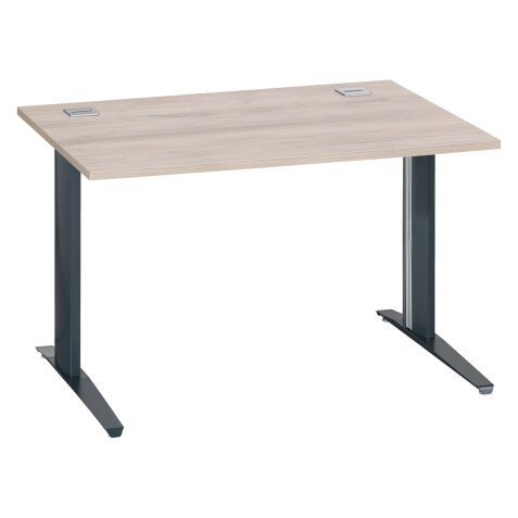 Straight desk Excellens Metal Plus with fixed or adjustable L-shaped legs during assembly