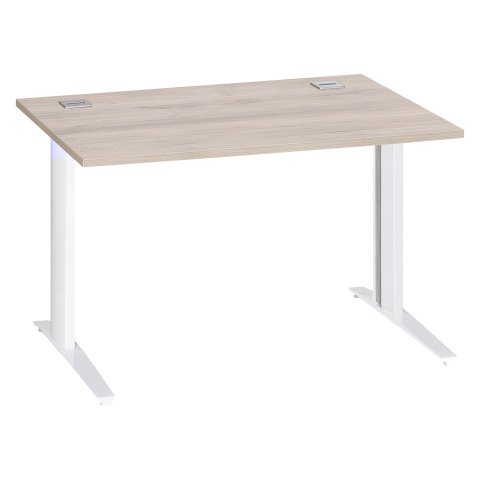 Mesa recta roble gris patas metálicas "L" blanco Excellens 120 cm