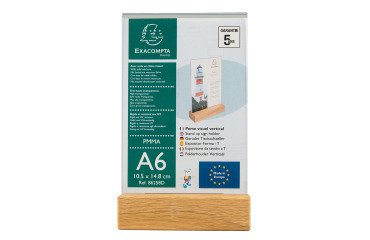 Expositor de sobremesa A6 doble cara base madera