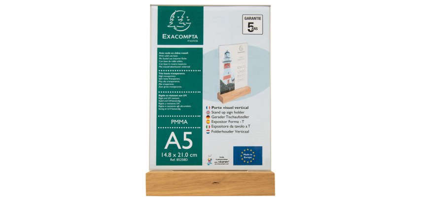 Doppelseitiger Tischaufsteller mit Holzsockel A5