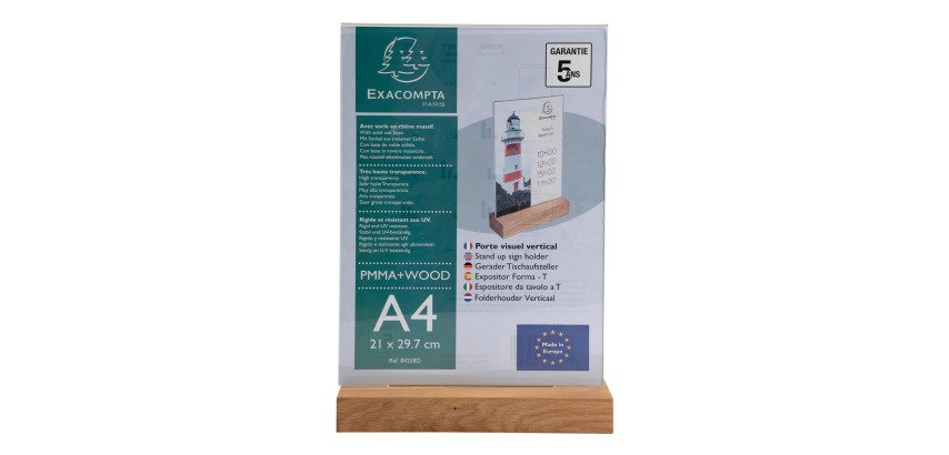 Double-sided table display stand with wooden base A4