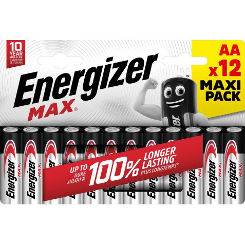 Energizer Alkaline Batteries Max AA LR6 2250 mAh 1.5V Pack of 12