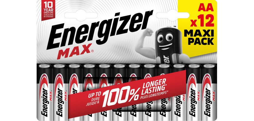Energizer Alkaline Batteries Max AA LR6 2250 mAh 1.5V Pack of 12