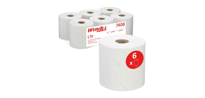 Bobine WypAll essuyage industriel L10 7406 190 m blanche - Colis de 6